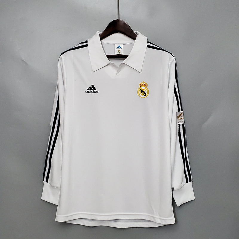 Camisa Real Madrid Titular 2002 - Versão Retro Manga Comprida
